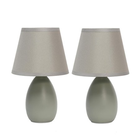 SIMPLE DESIGNS Mini Egg Oval Ceramic Table Lamp 2 Pack Set&amp;#44; Gray LT2009-GRY-2PK
